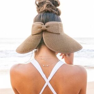 Women’s Wide Brim Bow Straw Visor - Mocha